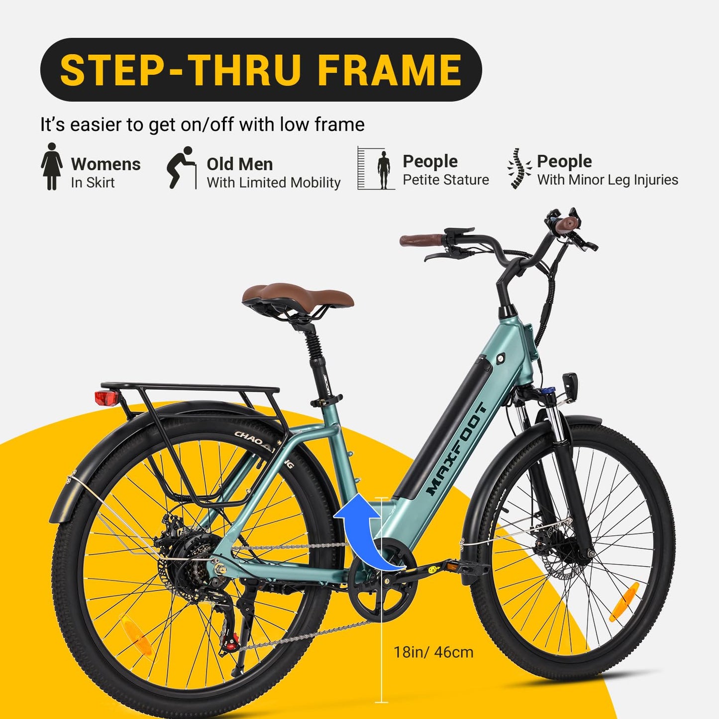MAXFOOT MF25 Electric Bikes for Adults, 1000W Peak Motor, Up to 70 Miles, 48V 10.4Ah Built-in Battery, 25 MPH Electric Cruiser Bicycle, 26" 7-Speed Ebikes with Suspension Blue