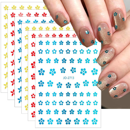 6sheets Flower Nail Art Stickers,3D Sequins Decals, Small Flower Nail Art Supplies Gold for Nails Self Adhesive Decal, Floral Spring Nail Sticker for Woman Summer Manicure Decoration Accessories