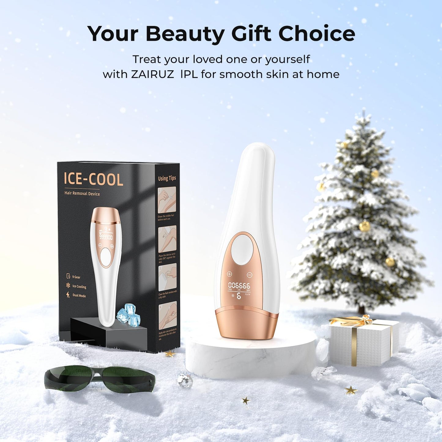 ZAIRUZ Ice Cool Laser Hair Removal for Women & Men, 9-Level Permanent Painless IPL Hair Remover Device for Body Face Legs Armpits Bikini Line, At-Home Use