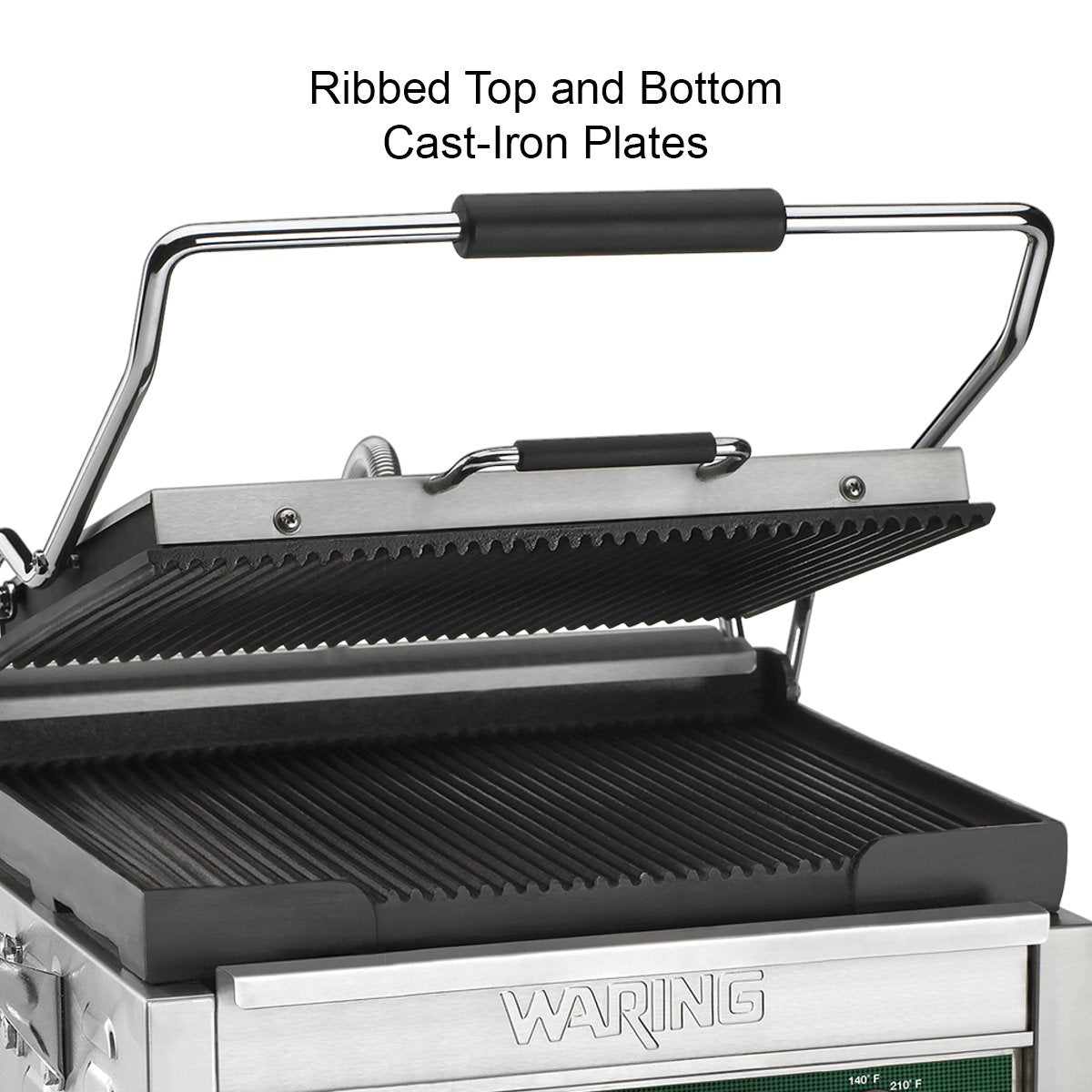 Waring Commercial WPG250B Panini Supremo Large Ribbed Panini Grill, 208V, 2800W, 6-15 Phase Plug