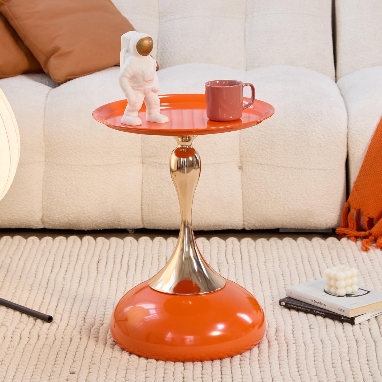Sleek Hourglass Side Table - Stylish Modern Design Perfect for Living Rooms, Cafes, Dining Areas, Bedrooms, and Outdoors - Chic Decorative Accent (1, Hermes Orange)