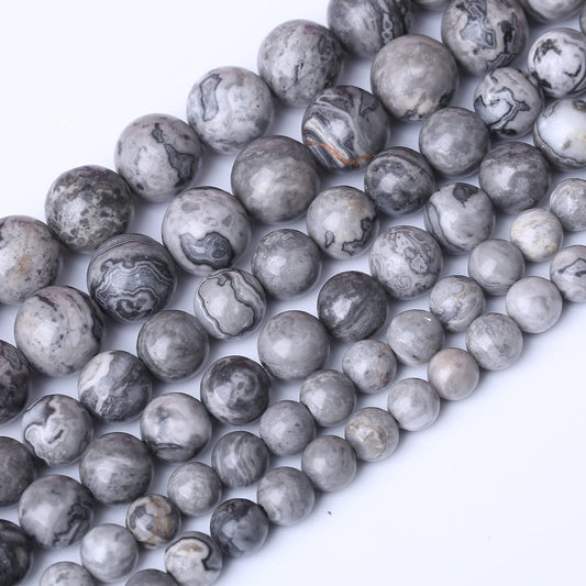 45PCS 8MM Natural Grey map Beads Round Loose Stone Beads for Jewelry Making DIY Energy Stone Healing Power Bracelet 15"