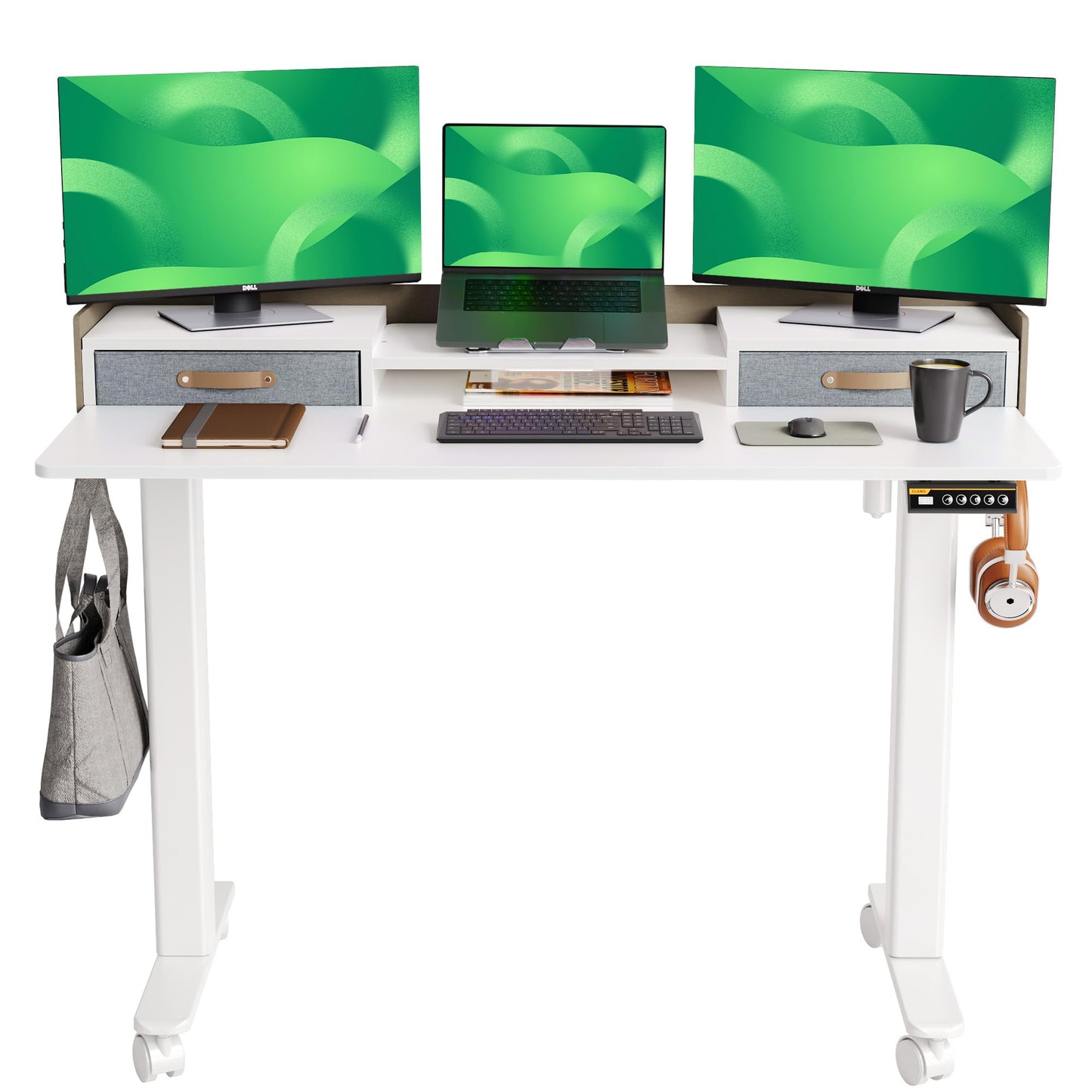 Claiks Standing Desk with Drawers, Stand Up Electric Standing Desk Adjustable Height with Storage Shelf and Splice Board, 48 Inch, White