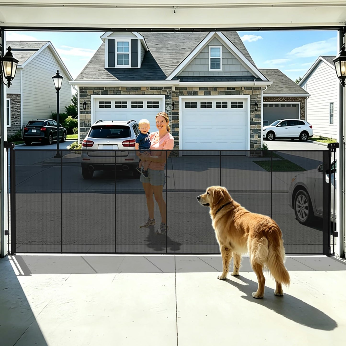 150" Extra Wide Retractable Baby Gates Dog Gate for Large Opening, 41" Extra Tall Mesh Pet Gate, Long Child Safety Gates with Fiberglass Rods for Stairways, Doorways, Hallways - Indoor/Outdoor Use