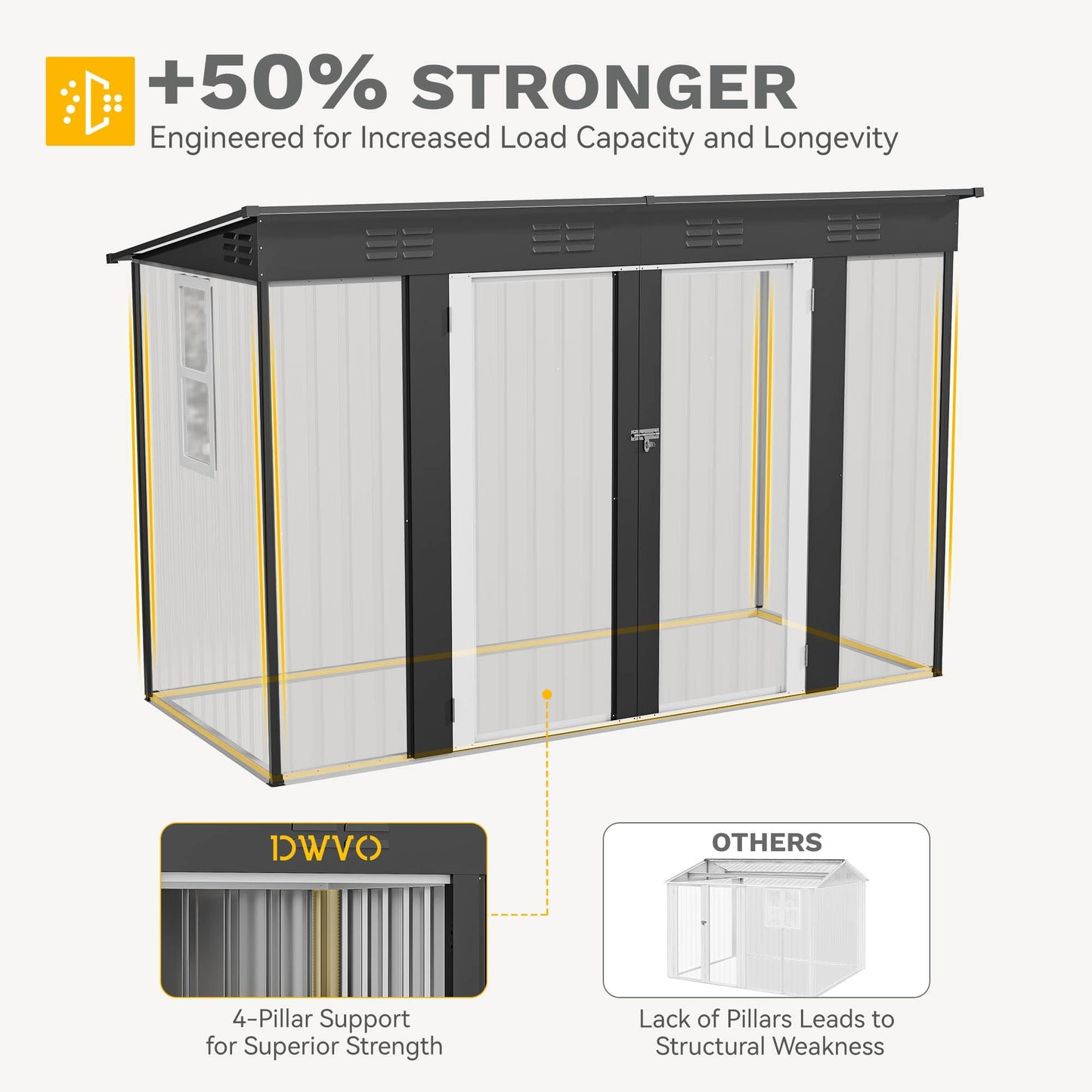 DWVO 9' x 4' Outdoor Storage Shed with Windows, Lockable Double Doors, Sloped Roof, Heavy-Duty Steel Shed for Garden & Patio, Large Backyard Tool Organizer, Dark Gray