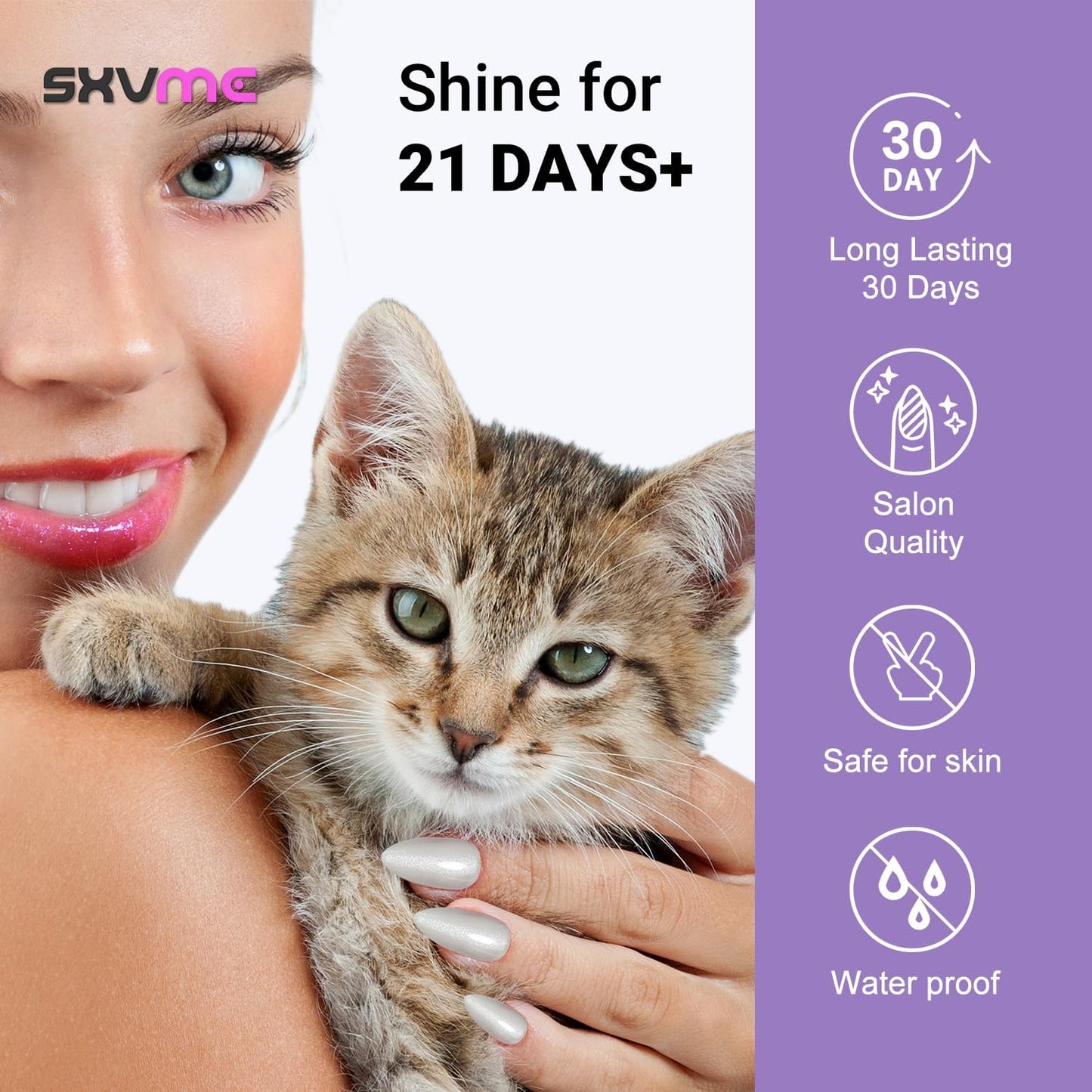 SXVME Short Press On Nails Square - Cat Eye Purple Fake Nails Acrylic Press ons Glue on Nails Opaque Glitter Short False Nails in 30 Pcs for Women