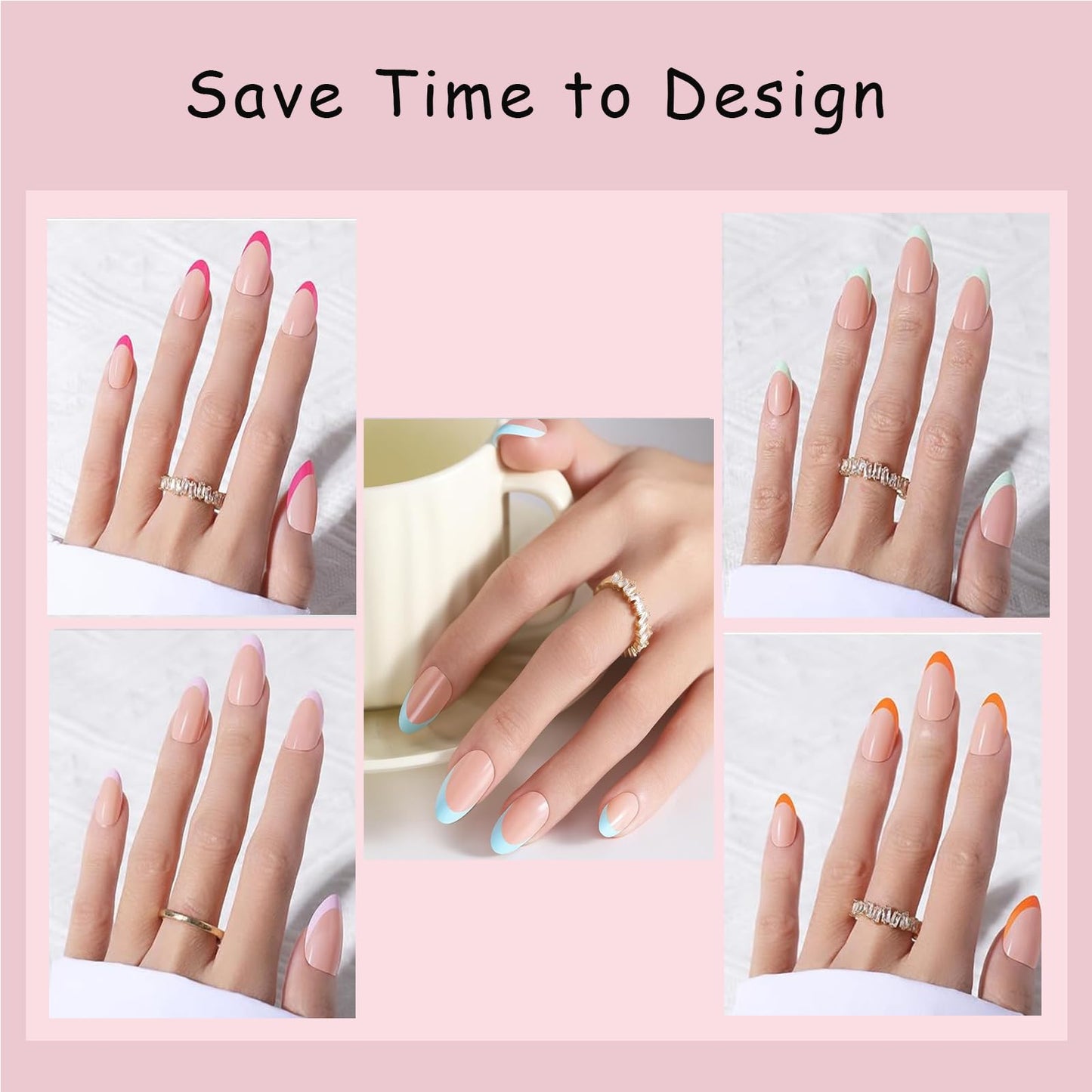 300Pcs Alomod French Tip Press on Nails, Short Soft Gel Nail Tips in 15Sizes, 3 in 1 Pre-lasting Acrylic Fake Nails, No Need to File False Nail Tips Extension for Women Nails Art DIY