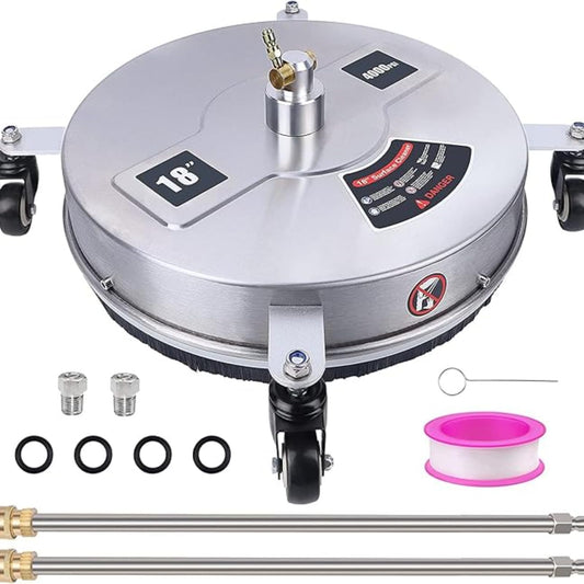 TRELVEX 16.5" Pressure Washer Surface Cleaner with 4 Wheels, Stainless Steel Housing & 1/4" Quick Connector, Power Washer Attachment with 2 ExWands, 2 Replacement Nozzles, 4000 PSI