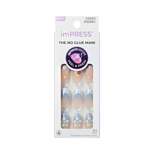 Kiss Impress No Glue Mani Press On Nails, Design, 'Amerie', Multicolor, Medium Size, Almond Shape, Includes 30 Nails, Prep Pad, Instructions Sheet, 1 Manicure Stick, 1 Mini File