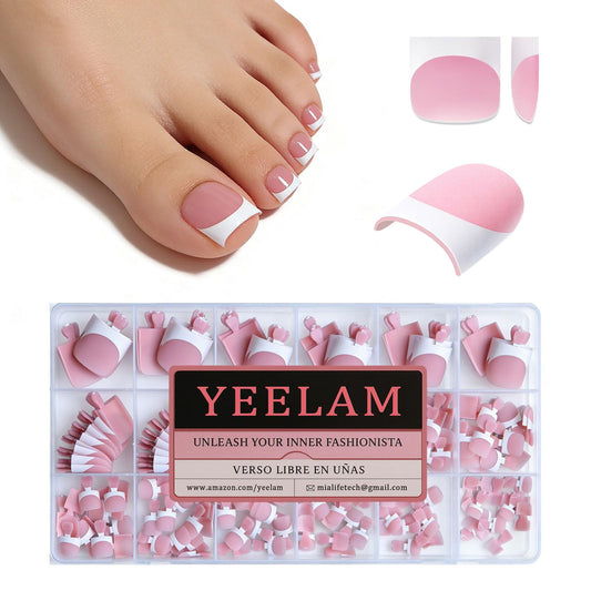 YeeLam Press On Toenails French Tip – 240Pcs Sharp Square Soft Gel Toe Nail Press Ons, Matte Berry Pink Fake Toenails, 15 Sizes Toe Nail Tips for DIY Pedicure