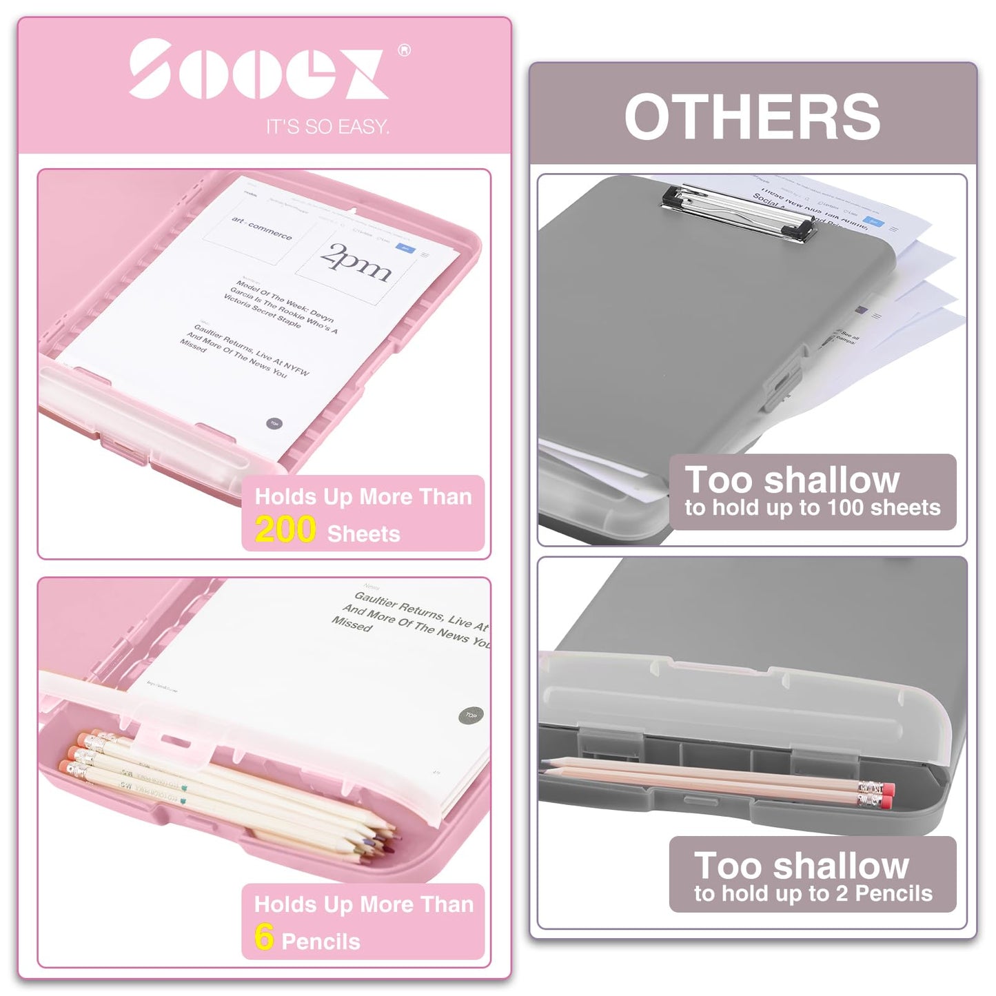 Sooez Clipboards with Storage, High Capacity Clip Boards 8.5x11 with Storage, Heavy Duty Nursing Clipboard Folder, Plastic Clipboard with Pen Holder for Women Teachers Work, School & Office Supplies
