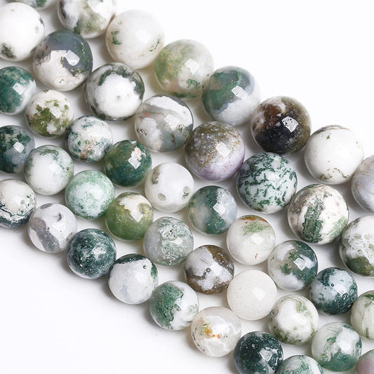 6MM 60PCS Natural Stone Tree Leaf Agate Loose Beads for Jewelry Making DIY Bracelet Necklace