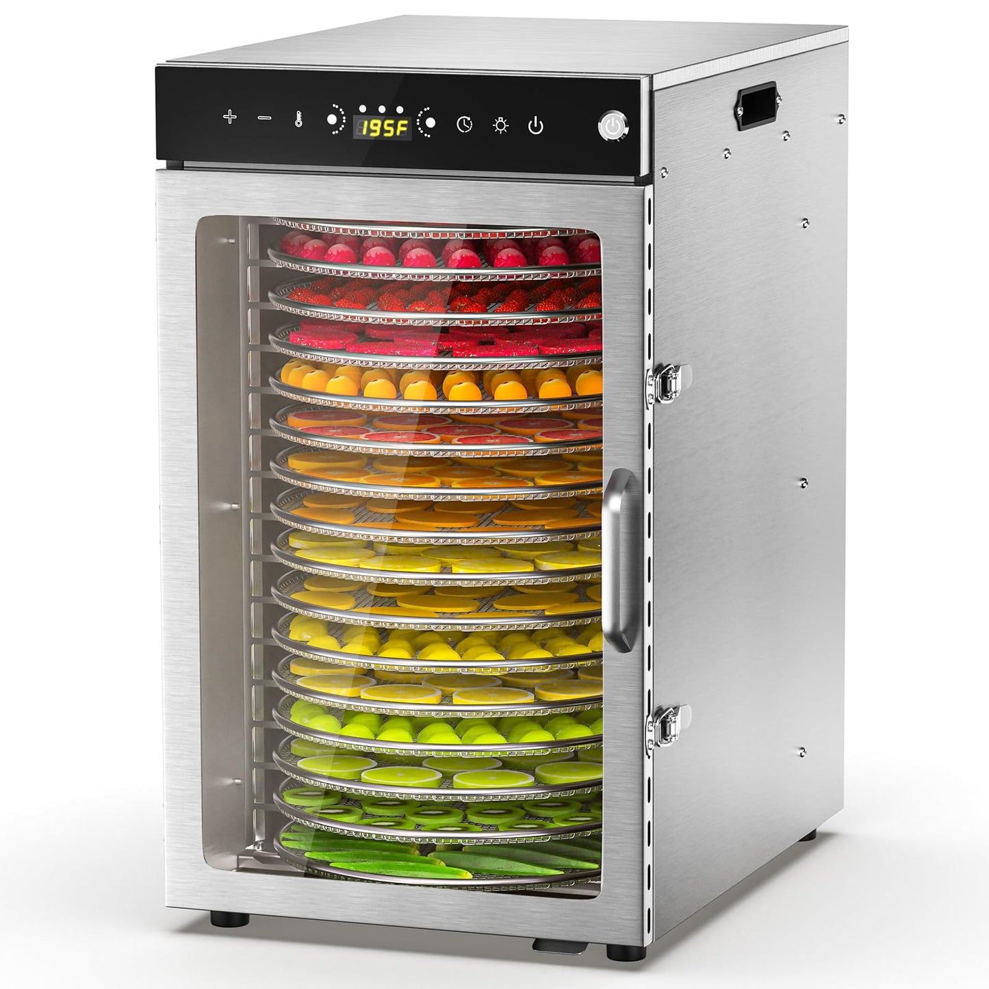 Prenafla Commercial 360° Rotating Food Dehydrator 16 Trays, 12.2ft² Large Capacity Food Dryer Machine for Jerky, 1600W Food Dryer with 194°F Temp & 24H Time Control for Herbs, Fruit, Meat, Yogurt