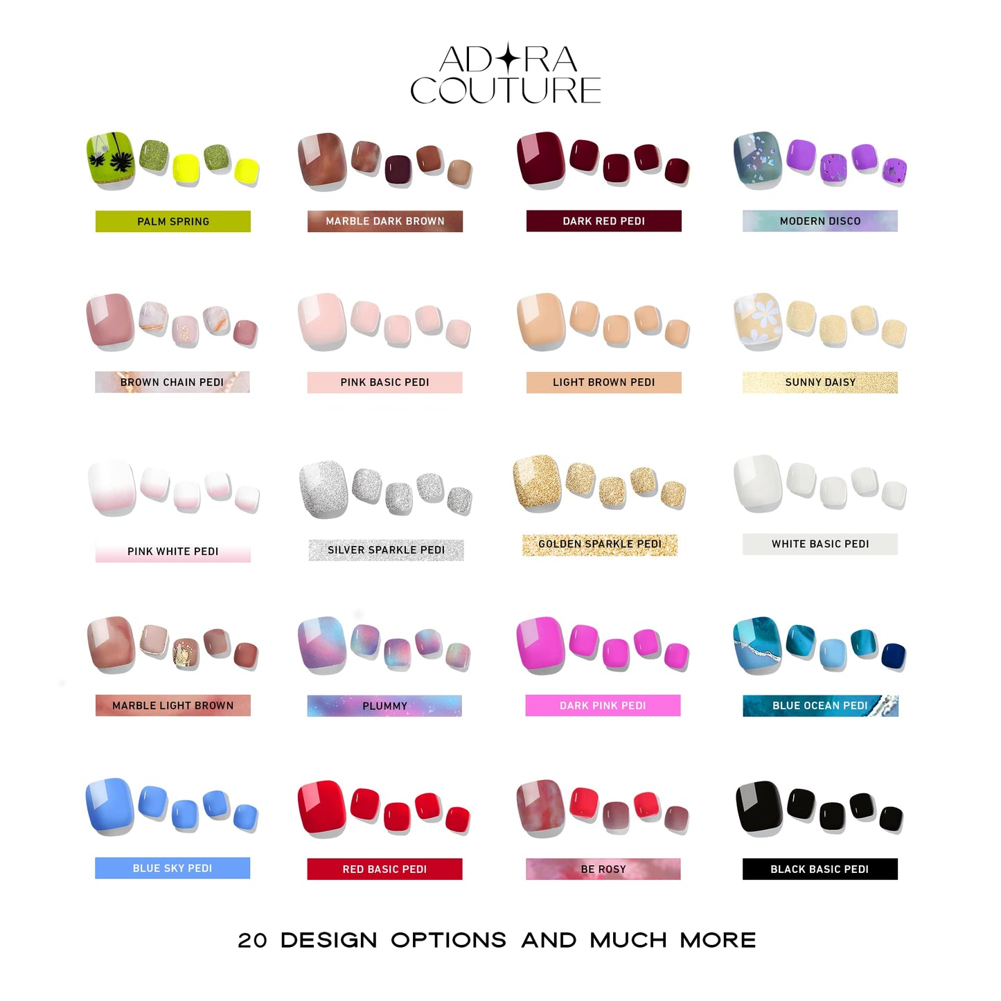Adora Couture Semi Cured Gel Nail Strips - 32 pcs Gel Pedicure Stickers, Easy to Apply & Remove Toenail Stickers, Salon Quality At Home & Long Lasting - UV Nail Lamp Required - Modern Disco P