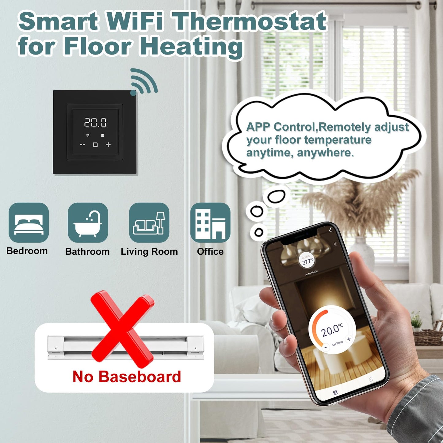 HEATIT Programmable Thermostat, WiFi Smart Thermostat for Electric Radiant Floor Heating with Touchscreen, 120V-240V Wide Voltage Range, Dual Sensing, Black