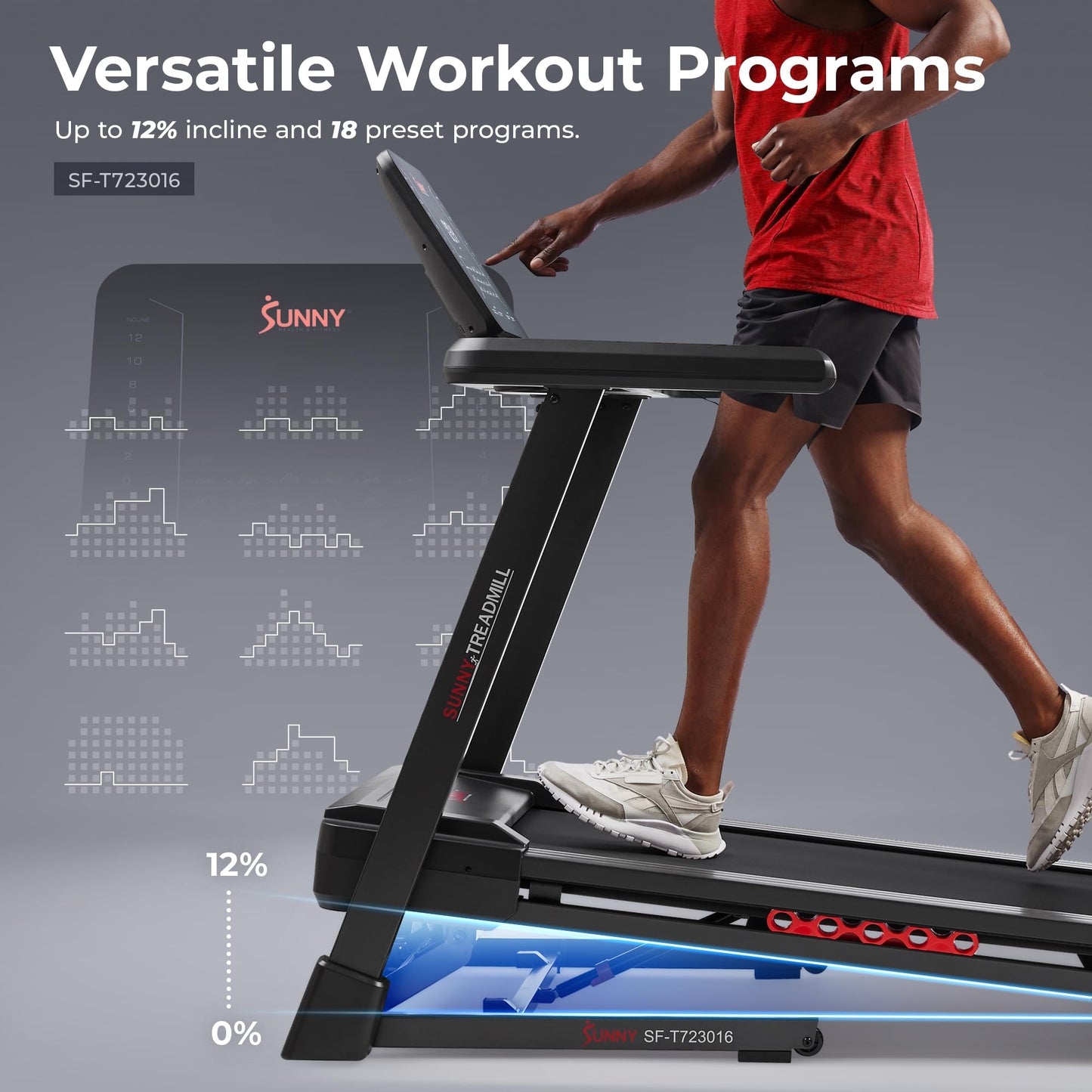 Sunny Health & Fitness Treadmill Elite Smart Auto Incline for Home Use, 20” Wide Running and Walking Deck, Flex Shock Suspension with 300 LB Weight Capacity Bluetooth SunnyFit App - SF-T723016…