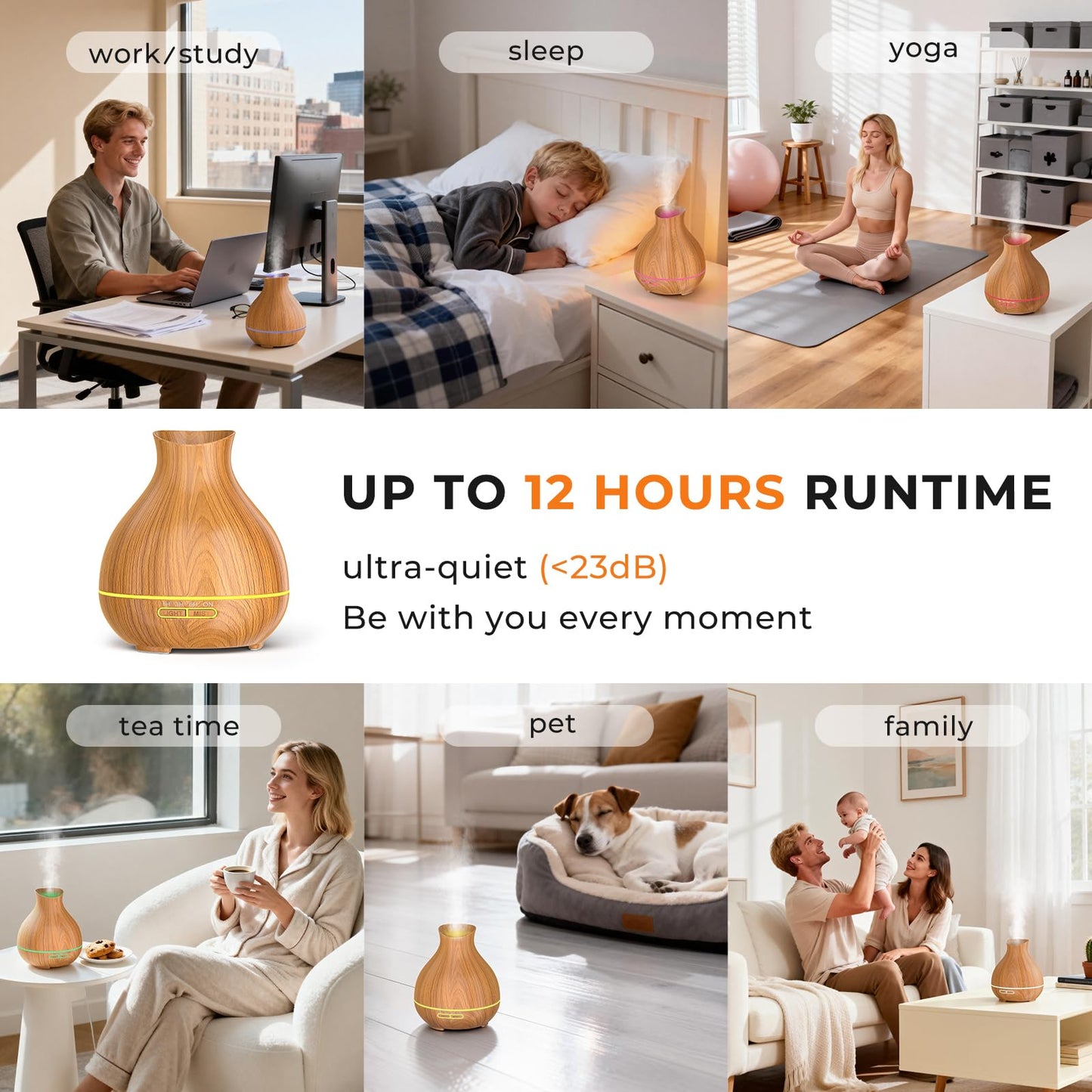 BZseed Aromatherapy Essential Oil Diffuser 550ml 12 Hours Wood Grain Aroma Diffuser with Timer Cool Mist Humidifier for Large Room, Home, Baby Bedroom, Waterless Auto Shut-off,7 Colors Lights Changing