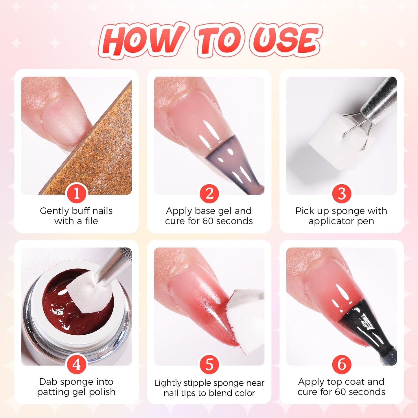GELLAKTIK Sponge Pat Painting Gel, 16 Colors Ombre Gel Nail Polish for Ombre Nails Aura Nails, French Manicure DIY Nail Art High-glossy DIY Palette Cloud Fluff