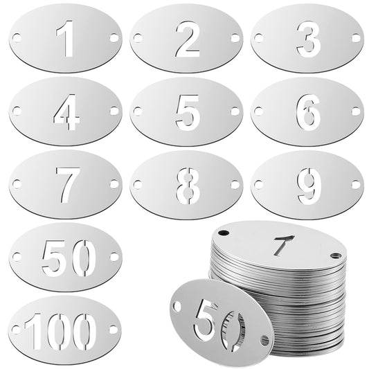 Hicarer 100 Pcs Stainless Steel Numbered Tags 1-100 Oval Metal Number ID Key Tags for Gym Locker, Hotel, Dormitory, Key Management