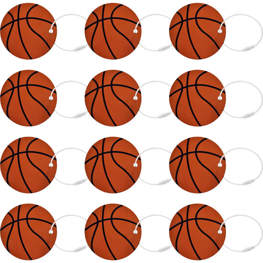 Mupera 12 Pcs Basketball Luggage Tags, 2.75 in Basketball Luggage Tags PVC with Metal Ring, Travel Bag Suitcase Sports Decorations Unisex Name/ID for Men Women