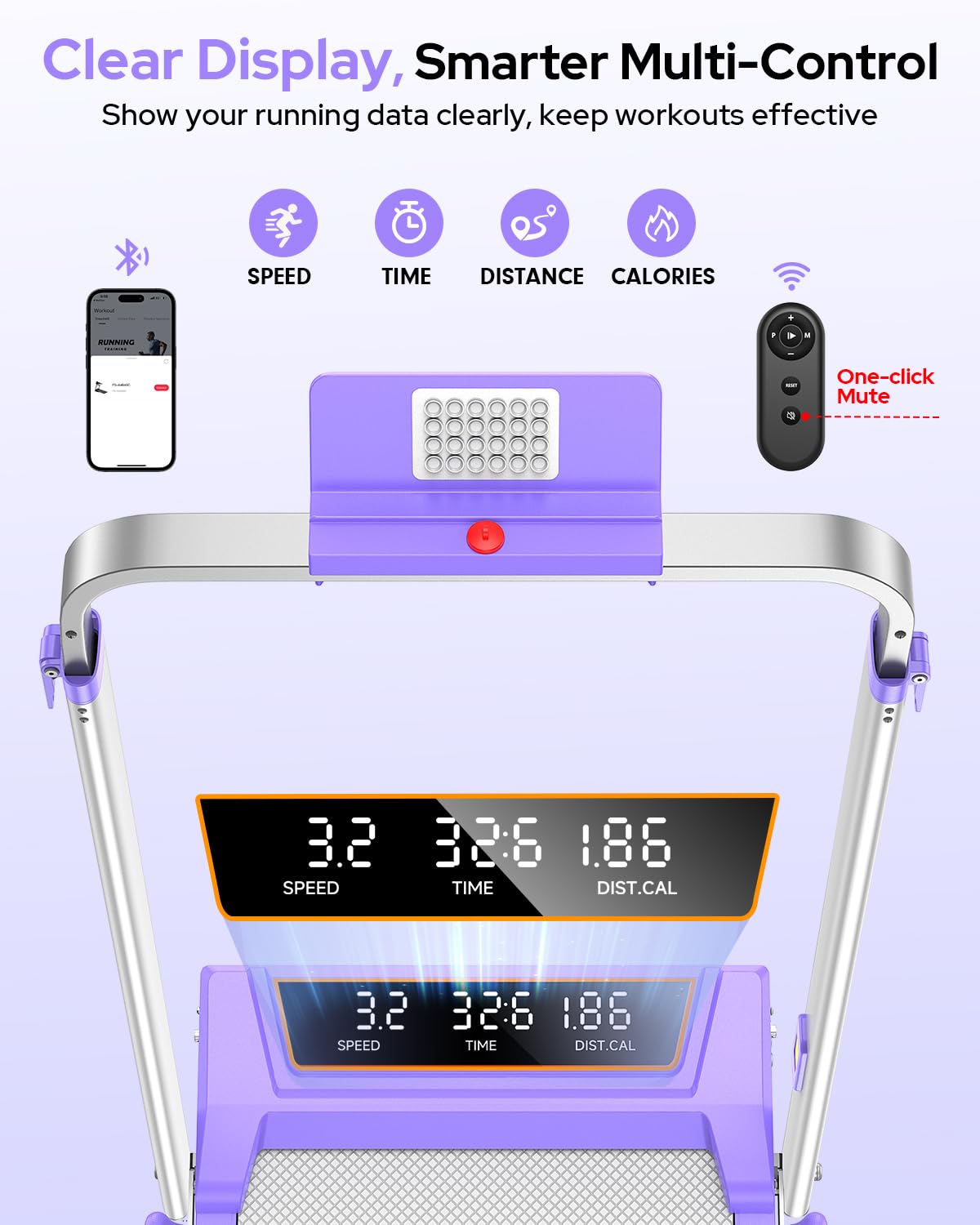 Walking Pad Treadmill with 12% Incline & Adjustable Height, 4 in 1 Walking Pad with Handle Bar, 3.5HP Foldable Under Desk Treadmill, Portable Treadmills for Home 350LBS, APP & Remote Control, Purple