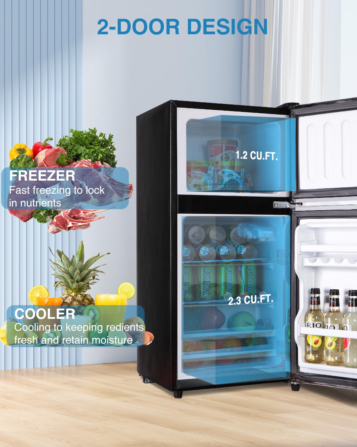 Iorbur 3.5Cu.Ft Compact Refrigerator, Small Refrigerator with freezer, Retro Fridge with Dual Door, 7 Level Adjustable Thermostat for Garage, Dorm,Bedroom, Office, Apartment-Black