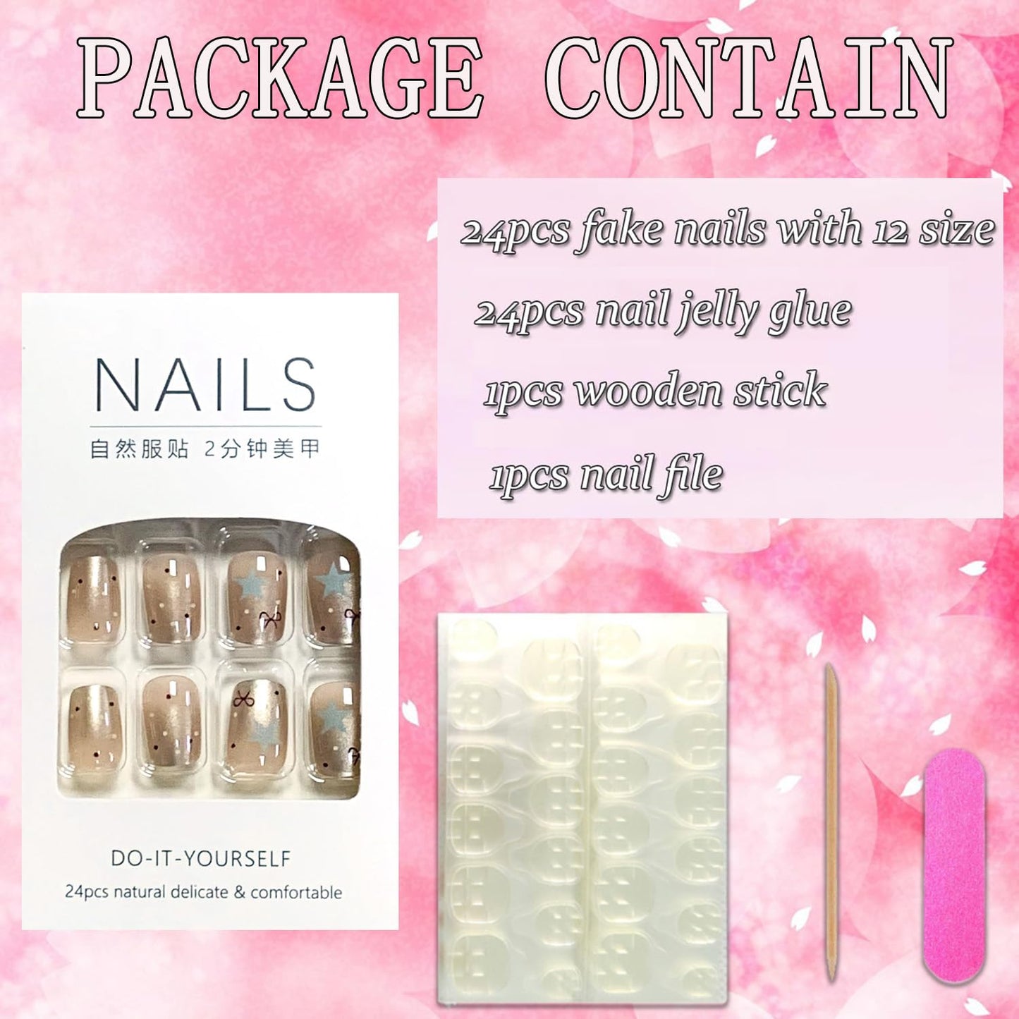 FIEONCIY Press on Nails Short Square Shaped Glossy Full Cover Acrylic Extra Short Square False Nails with Love Heart Designs Artificial Fake Nails Glue Stick ons Fingernails for Women Girls(R853)