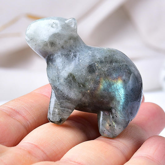 WUYOUSHI Natural Moonstone Capybara Statue 2" Healing Crystal Handmade Sculpture Lucky Guardian Pocket Statues Reiki Meditation Relieve Anxiety Office Home Decoration Gift