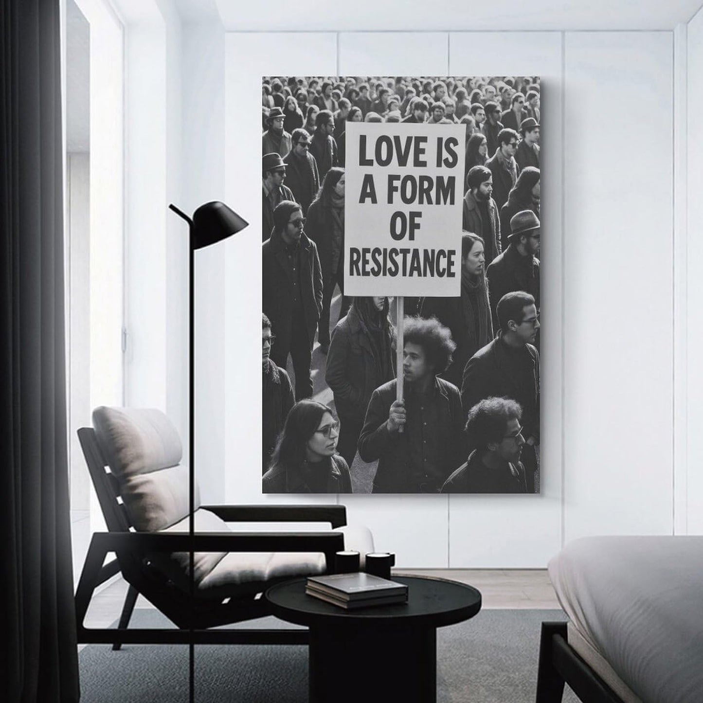 Love Is A Form of Resistance Protest Black And White Canvas Printing Wall Art Posters Prints Minimalist Scandinavian Equality Quote Wall Decor for Living Room Bedroom Office 12x18inch(30x45cm)