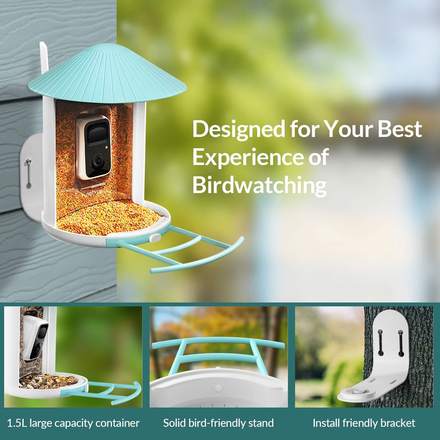 NETVUE by Birdfy Smart Bird Feeder with Camera with Hummingbird Feeder Perch, Attracting More Bird Species