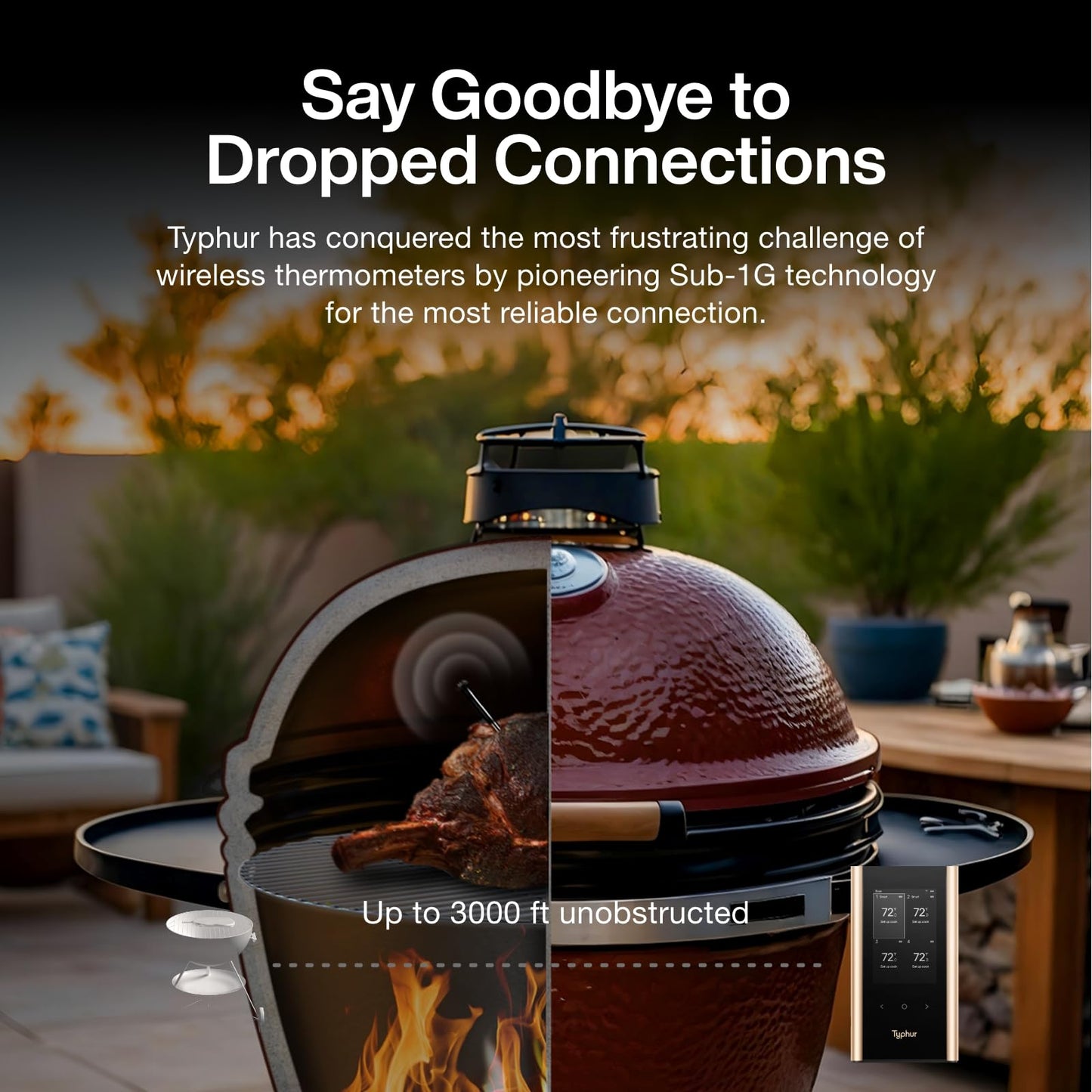 Sync Gold Wireless WiFi Meat Thermometer, 4 Slim Probes, 6 Sensors, 10x Stronger Signal, ±0.5℉ Accuracy, Smart Base Direct Setup, Reliable Reading Through Kamado Grill, BBQ, Oven, Smoker, Air Fryer