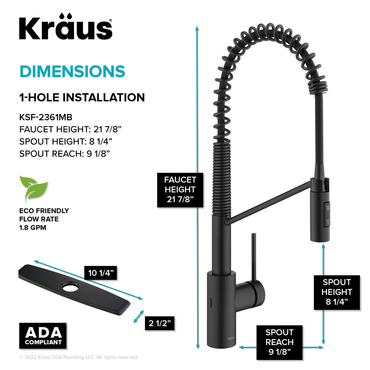 KRAUS Oletto Touchless Sensor Commercial Pull-Down Single Handle Kitchen Faucet with QuickDock Top Mount Assembly in Matte Black