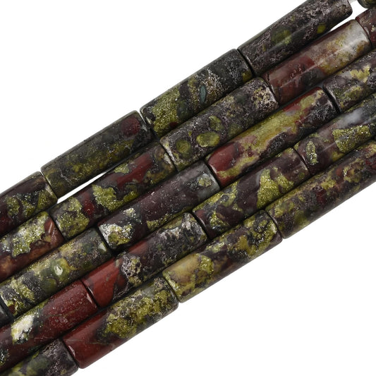 HAAMIIQII Natural Dragon Bloodstone Tube Beads 13x4mm Column Stone Cylinder Gemstone Loose Beads for Jewelry Making Strand 15 Inch (28-29pcs)