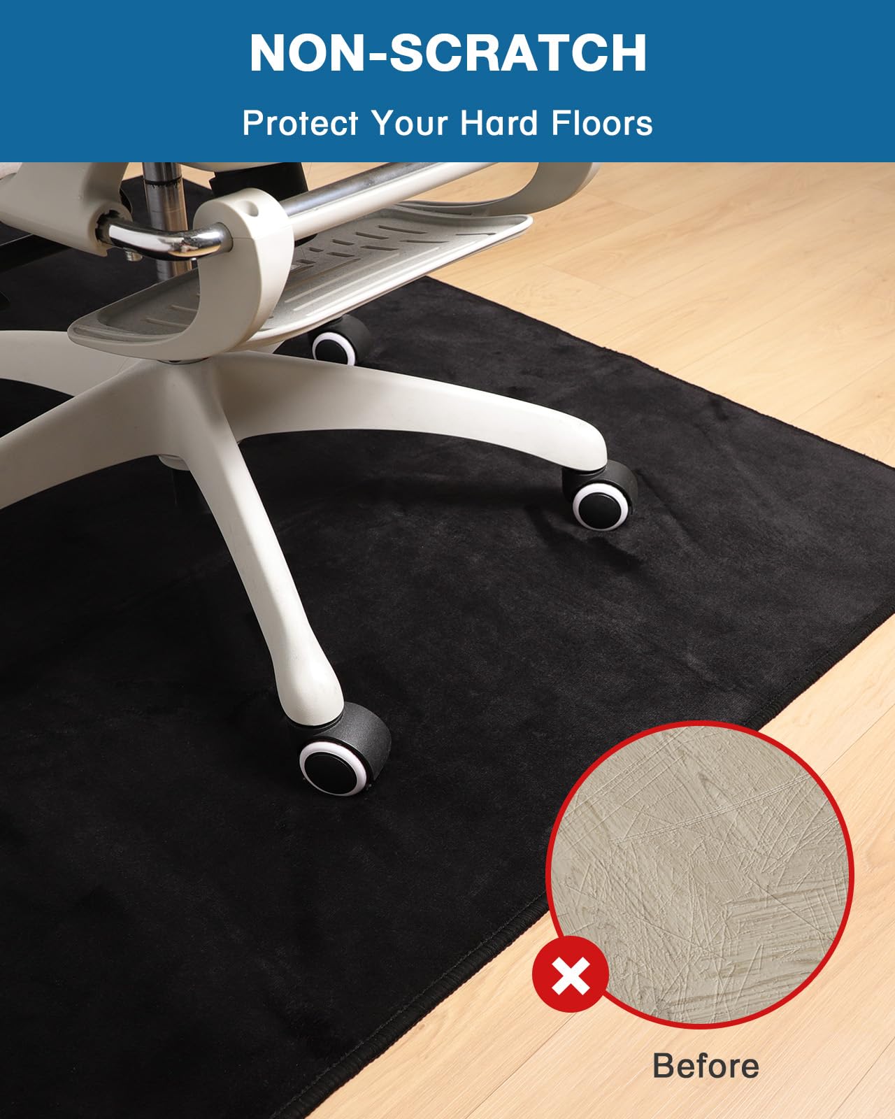 FUNMAT Office Chair Mat for Hardwood Floor, 59"x71" Flannel Fabric Large Chair Mat for Hard Floors, Non-Slip Under Desk Rug for Rolling Chairs, Soft Floor Protector Area Rug for Home Office, Black
