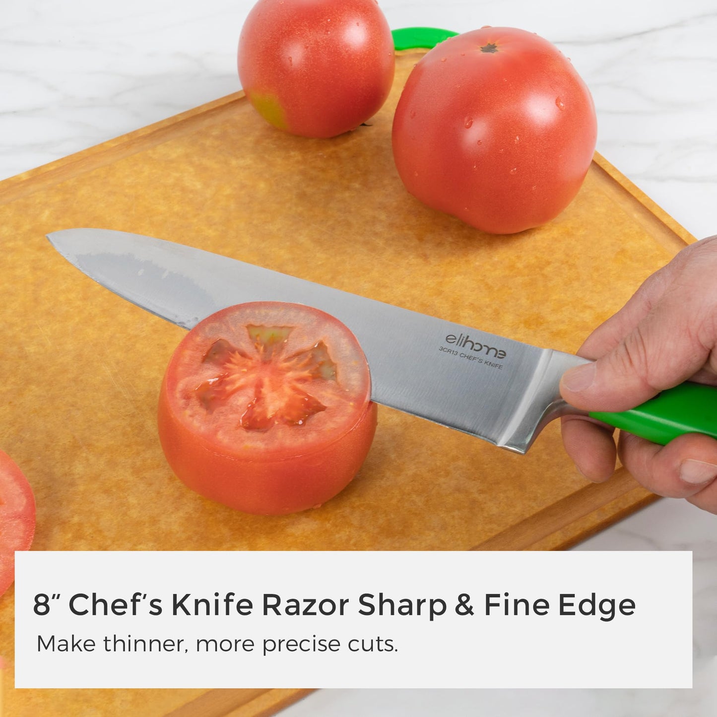 Elihome Essential 3-piece Dishwasher Safe Non Slip Juice groove Cutting Board Set and 5-piece Premium Stainless Steel Kitchen Knife Set