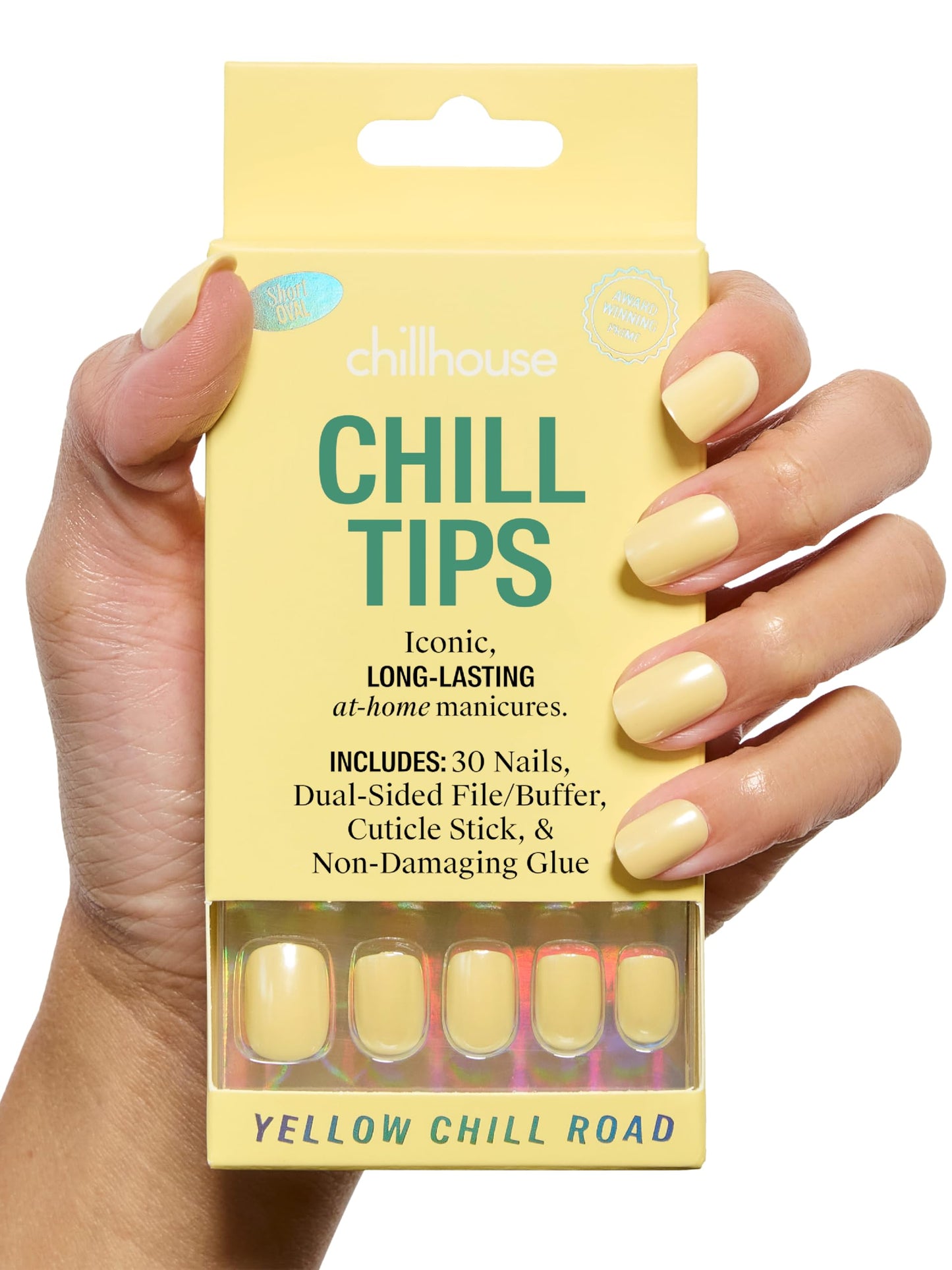 Chillhouse - Chill Tips, Press on Nails Kit - Yellow Chill Road (Square - Short) - 30 Nail Shapes & Sizes - Up to 2 Weeks of Wear - Customizable - Reusable - Women Owned - Beauty & Self Care