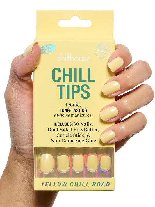 Chillhouse - Chill Tips, Press on Nails Kit - Yellow Chill Road (Square - Short) - 30 Nail Shapes & Sizes - Up to 2 Weeks of Wear - Customizable - Reusable - Women Owned - Beauty & Self Care