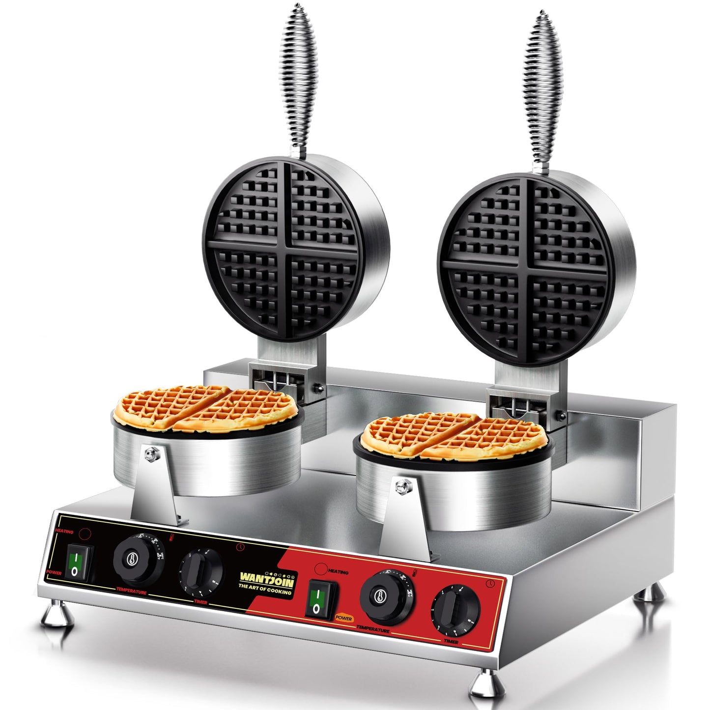 WantJoin Commercial Waffle Maker – Double-Head 360° Heating Waffle Irons, 122°F–482°F, Easy Operation, Non-Stick Plates & Stainless Steel Body, Ideal for Dessert Shops, Catering, 2500W