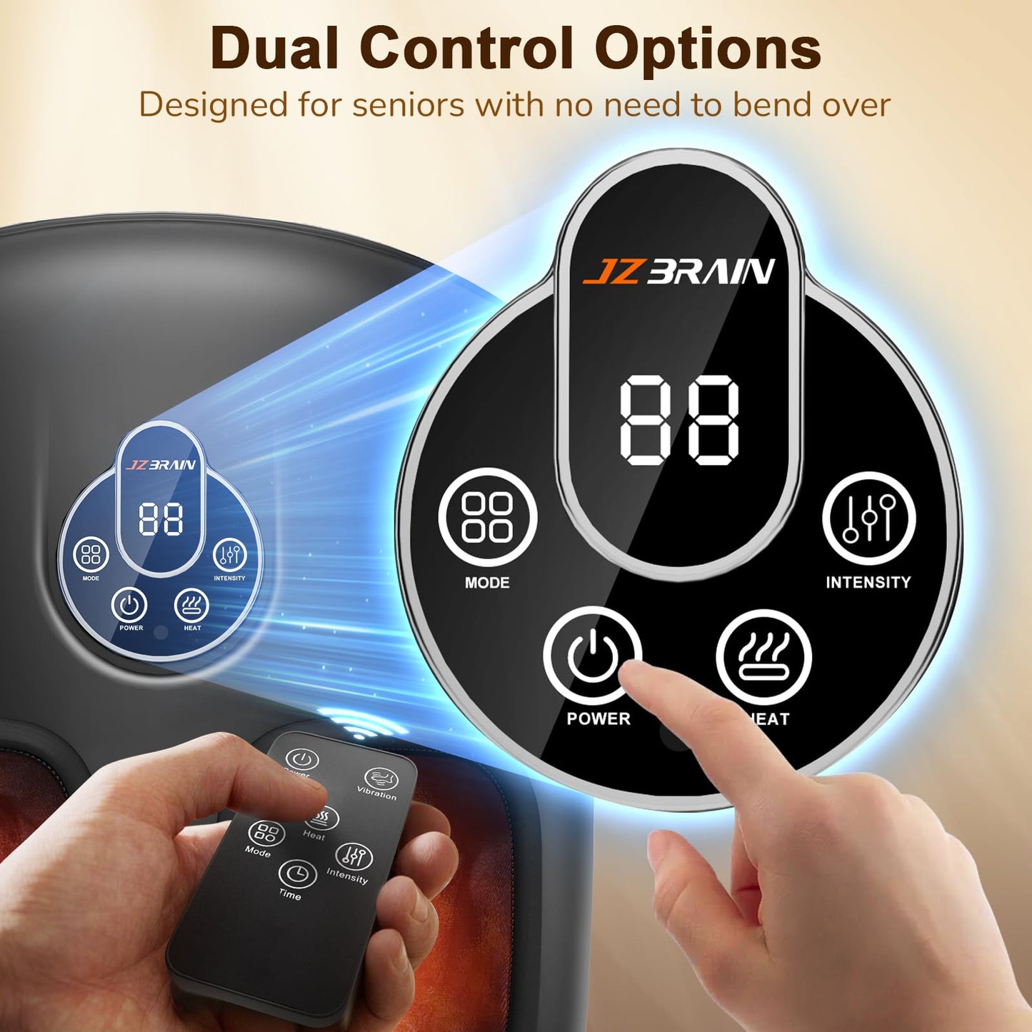 JZBRAIN Shiatsu Foot Massager Machine with Heat : Deep Kneading Foot Massager with Vibration & Compression for Plantar Fasciitis & Neuropathy - for Women & Men,Relax for Home Office Use (Black)
