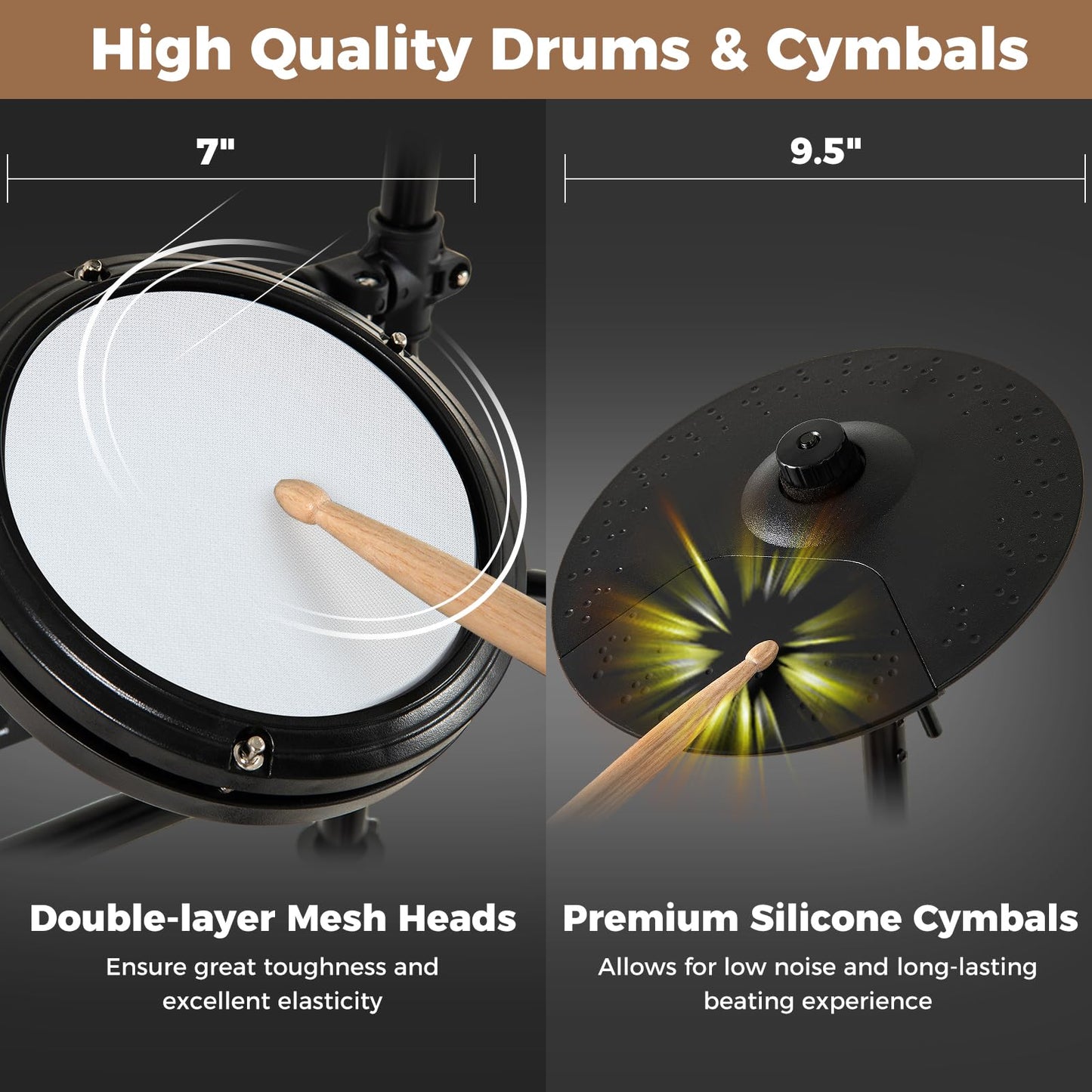 Costzon Electric Drum Set, Electronic Drum Kit for Beginner with 4 Quiet Mesh Pads, 150 Sounds, 9.5” Cymbals, Metronome, USB MIDI, Headphone, 2 Pedals, Drumsticks & Adjustable Throne