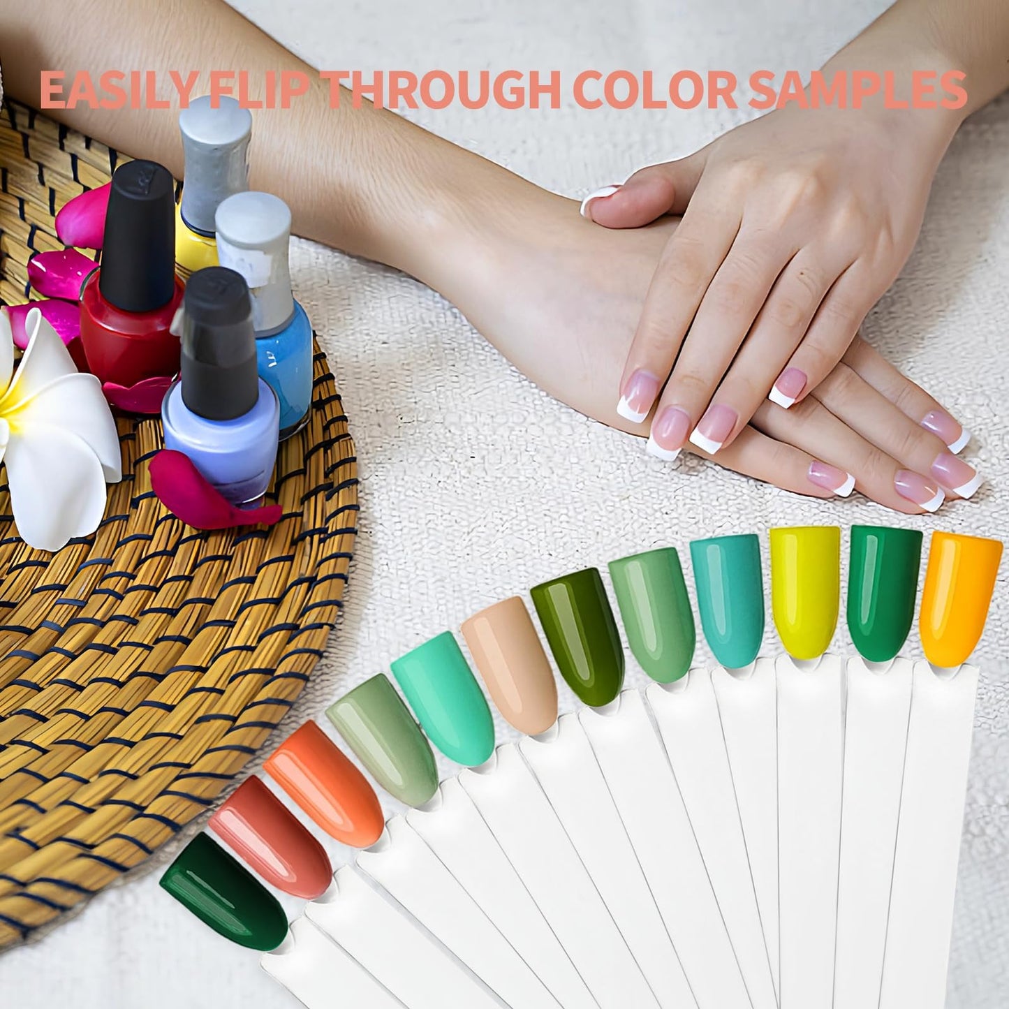 200 PCS Nail Swatch Sticks, Clear Plastic Nail Color Swatches with Metal Ring, False Fake Nail Art Tips Sticks for Gel Polish Display,Practice(Square Nail Sample Fan)