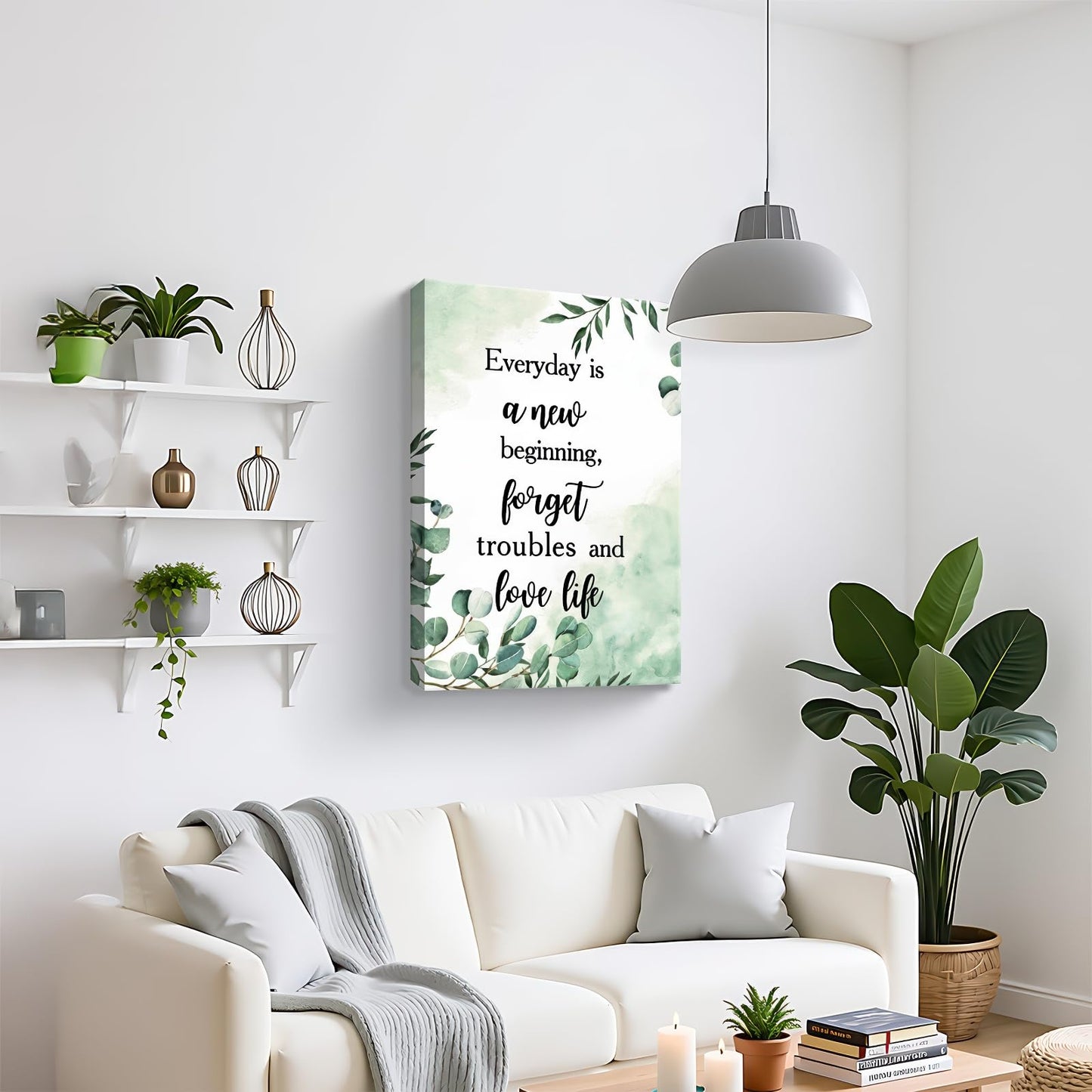 Framed Inspirational Wall Art –Botanical Canvas Print posters, Green Leaf Painting pictures for Bedroom, Living Room, Bathroom, Office, Motivational Quote Picture, Ready to Hang 12x16Inch
