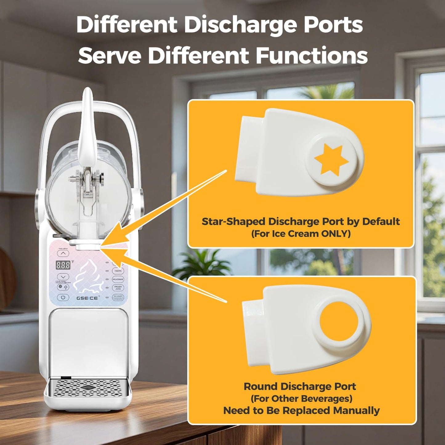 GSEICE Soft Serve Ice Cream Maker, 88oz Slushie Machine for Home with Portable Handle, 6 Preset Mode for Ice Cream, Margaritas, Frappés, Milkshake, Juice, Real-time Adjustable Temp Display