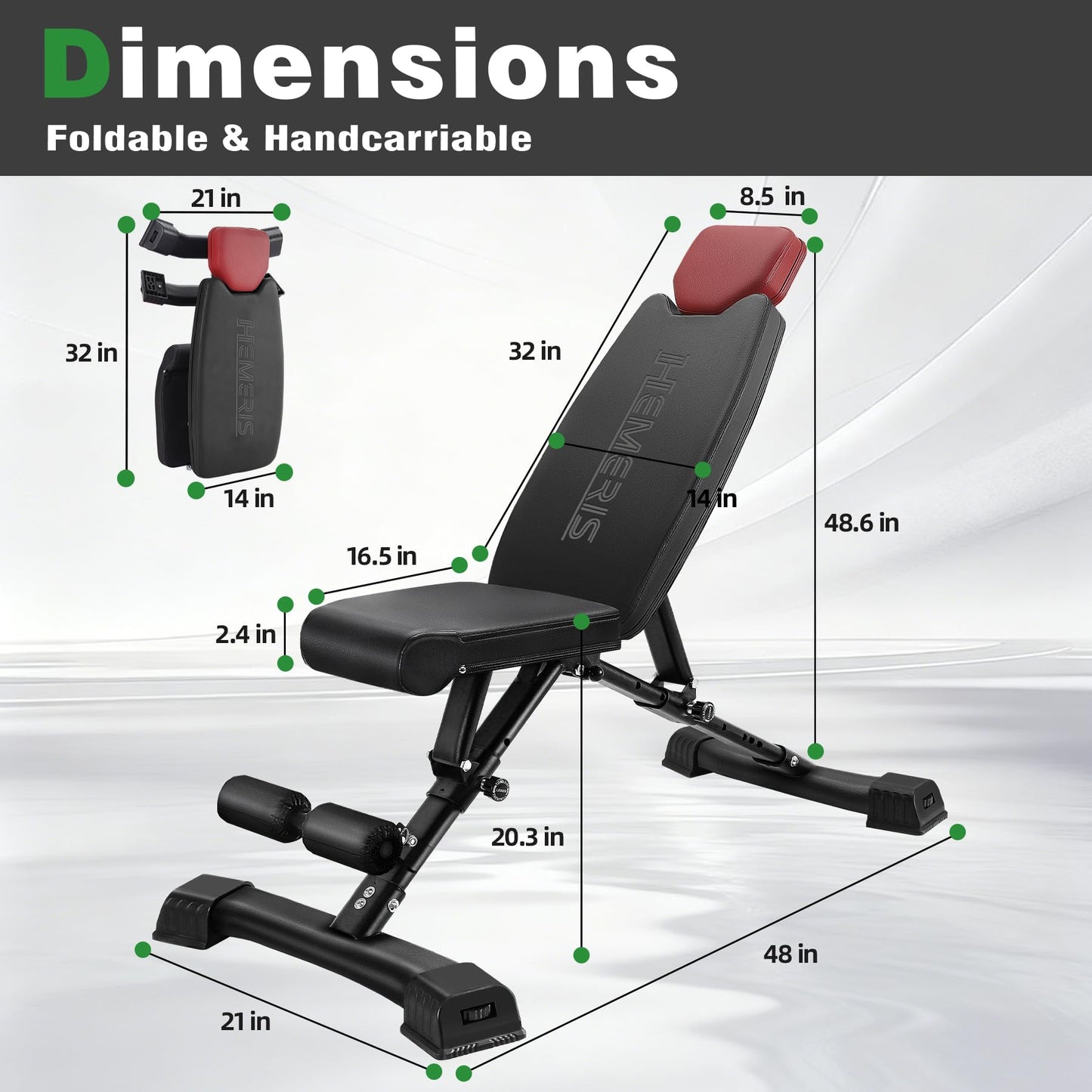 HEMERIS Adjustable Weight Bench 32 In Backrest, Foldable Workout Bench for home gym 660 LBS Incline/Decline Bench Press Exercise Equipment 85°to -30°FID Strength Weight Training(Black)