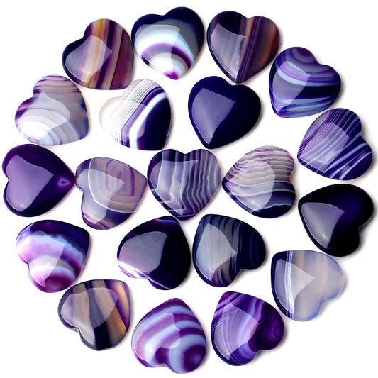 QINJIEJIE 20PCS Purple Agate Heart Stones Crystals Bulk Love Shaped Worry Stone Heart Rock Pocket Polished Palm Gems Crystal Reiki Balancing Wholesale Carved Stone Decor Gift