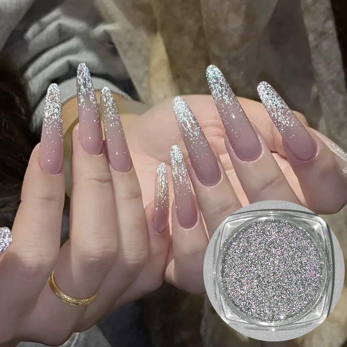 FSpronail Reflective Glitter Powder Set, 6 Colors Sparkle Diamond Glitter Dust Pink Blue Red Sugar Dip Powder Shimmer Loose Glitters Nails Pigment Kit Nail Art Design Manicure Decoration Salon Supplie