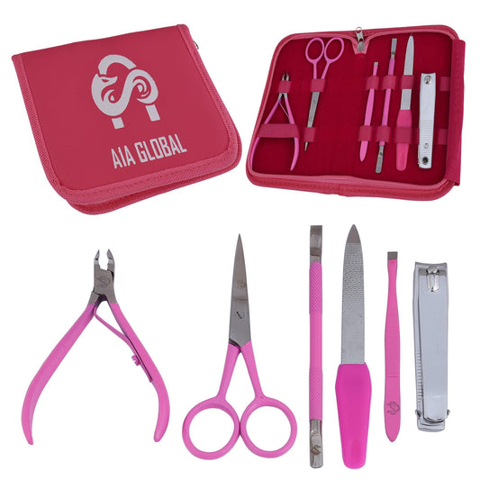 Professional Manicure Pedicure Set – Nail Clippers Kit with Cuticle Trimmer, Nail File, Scissors & Grooming Tools in Portable Travel Case for Men & Women - Pink