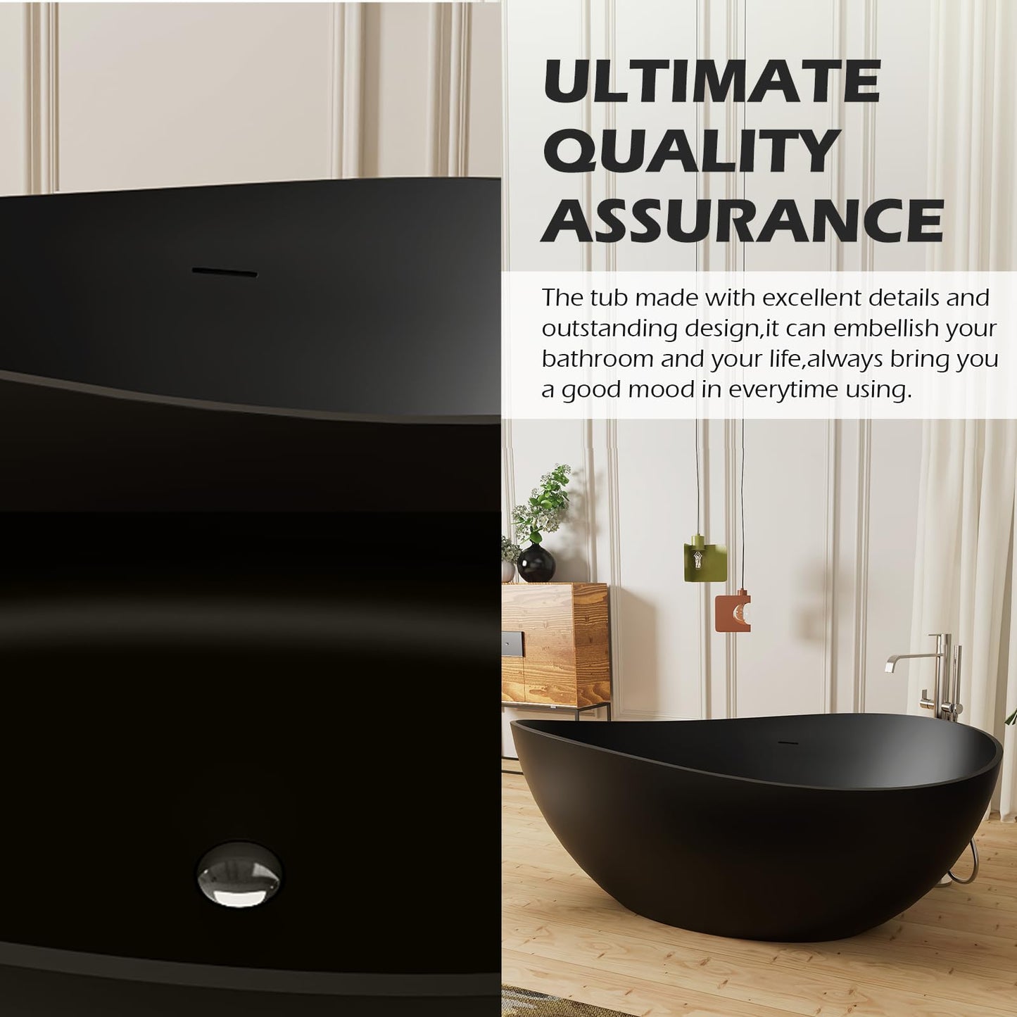 GIVINGTREE Freestanding Solid Surface Resin Stone Bathtub, Contemporary Design Stand Alone Tub with Pop-up Drain and Overflow, cUPC Certified