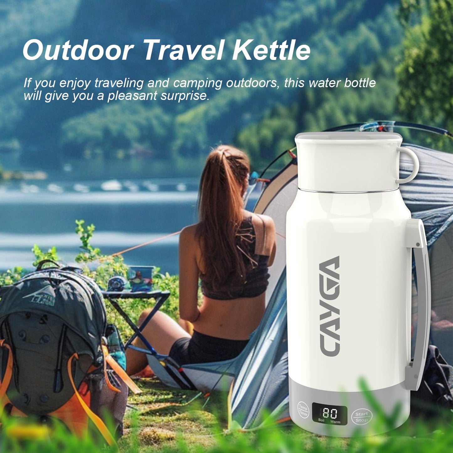 34 Oz/1000ml Travel Portable Tea Kettle with Temperature Control and LCD Display, 304 Stainless Steel Water Boiler Heating Mug