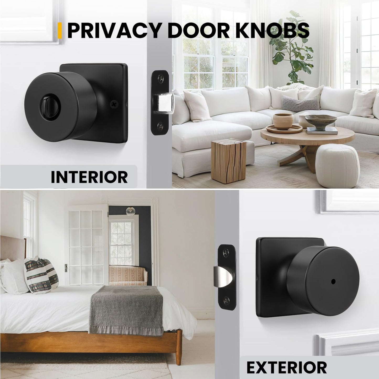 Goldenwarm Matte Black Door Knobs Interior, Privacy Bedroom Door Knob with Lock, Black Interior Door Knobs Bathroom 8 Pack